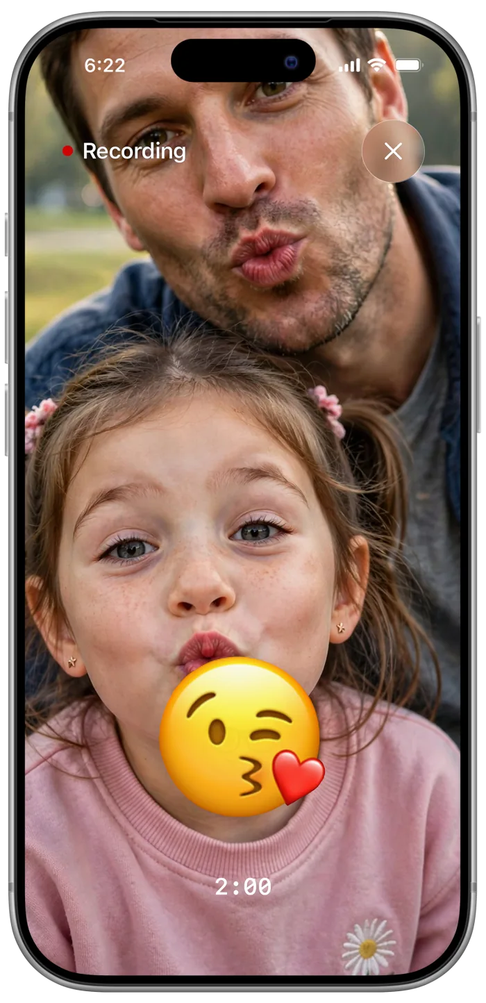 Father and daughter both puckering up to match a kiss-face emoji